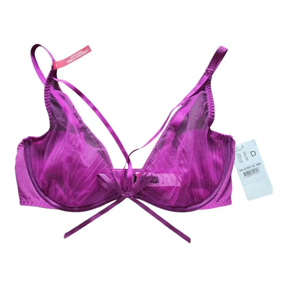 NWT $68 Passionata by Chantelle Charmeuse Underwire Bra Size 36D Sheer‎ Bow Sexy